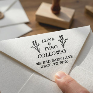 Rustic Lavender Married Couple Return Address Rubber Stamp