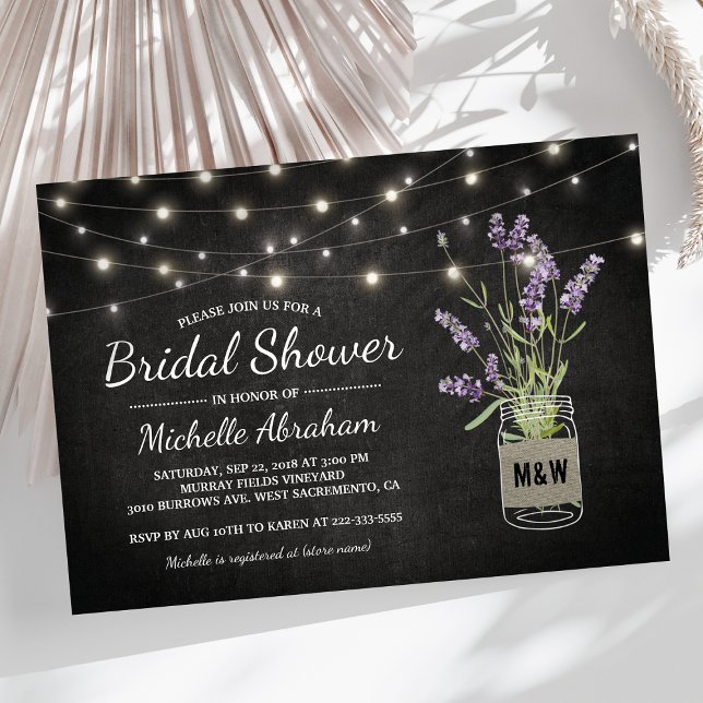 Rustic Lavender Mason Jar Lights Bridal Shower Invitation (Creator Uploaded)