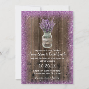 Rustic Lavender Mason Jar Purple Flower Wedding Invitation