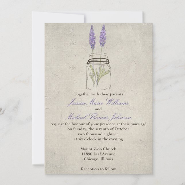 Rustic Lavender Mason Jar | Wedding Invitation (Front)