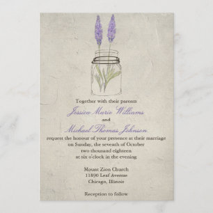 Rustic Lavender Mason Jar   Wedding Invitation