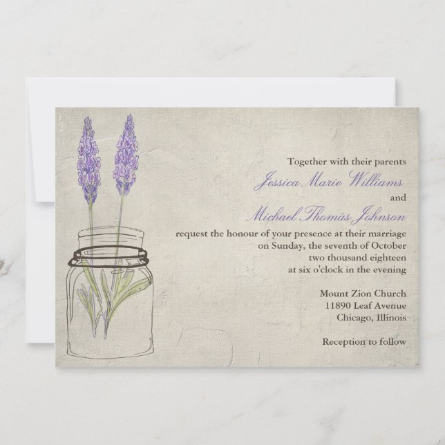 Rustic Lavender Mason Jar | Wedding Invitation (Front)