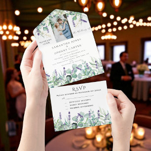 Rustic Lavender Photo Eucalyptus RSVP Wedding All In One Invitation