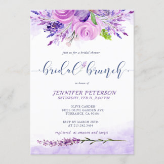Rustic Lavender Purple Bridal  Brunch invitation