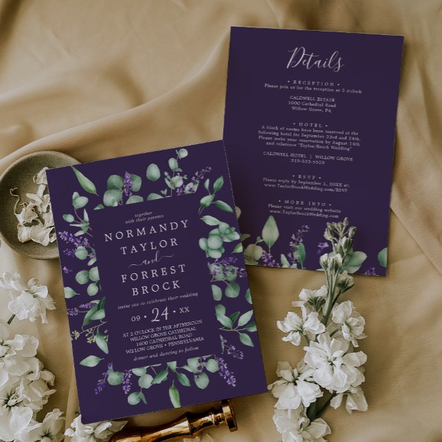 Rustic Lavender Purple Floral All In One Wedding Invitation (Rustic Lavender Purple Floral All In One Wedding Invitation)