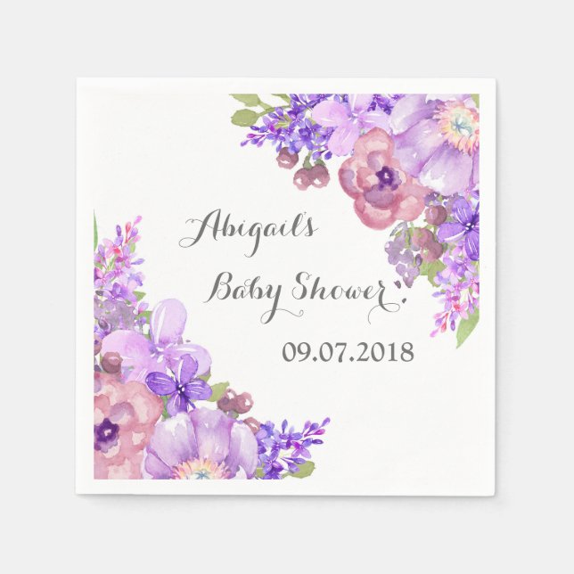 Rustic Lavender Purple Floral Baby Shower Napkins (Front)