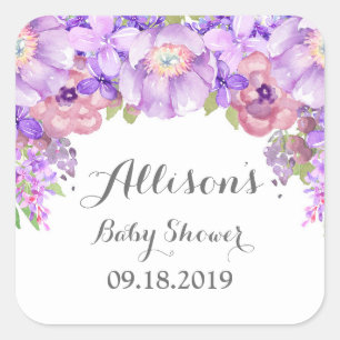 Rustic Lavender Purple Floral Baby Shower Tag