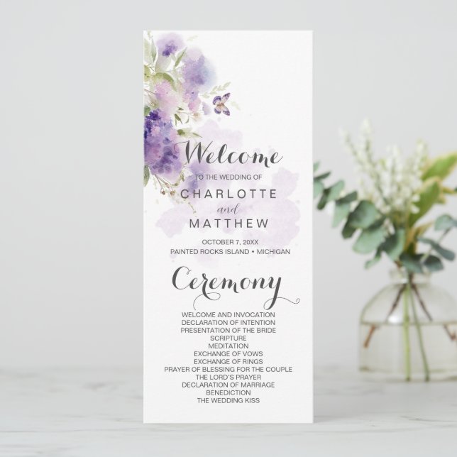 Rustic Lavender Purple Floral Wildflowers Program Invitation (Standing Front)