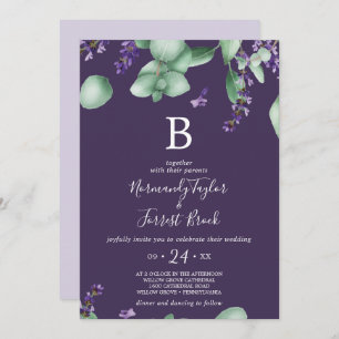 Rustic Lavender   Purple Monogram Wedding Invitation