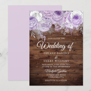 Rustic Lavender Purple Sparkle Floral Wedding Invitation