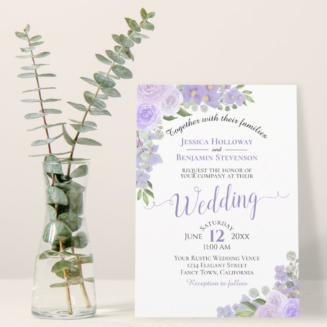 Rustic Lavender Purple Watercolor Floral Wedding Invitation (Creator Uploaded)