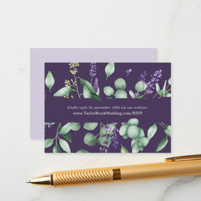 Rustic Lavender | Purple Wedding Website RSVP Enclosure Card (Front/Back In Situ)