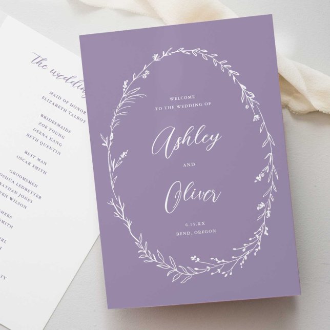 Rustic Lavender Purple Wildflower Wreath Wedding Programme (Creator Uploaded)