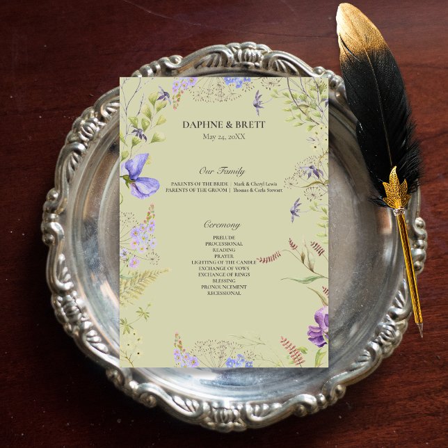 Rustic Lavender Sage Wildflowers Lavender Wedding Programme (Rustic Lavender & Sage Wildflowers Sage Wedding Program)