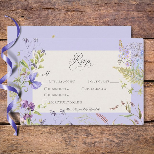 Rustic Lavender & Sage Wildflowers Sage Dinner RSVP Card (Rustic Lavender & Sage Wildflowers Lavender Dinner RSVP Card)