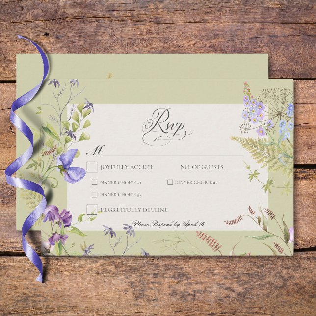 Rustic Lavender & Sage Wildflowers Sage Dinner RSVP Card (Rustic Lavender & Sage Wildflowers Sage Dinner RSVP Card)