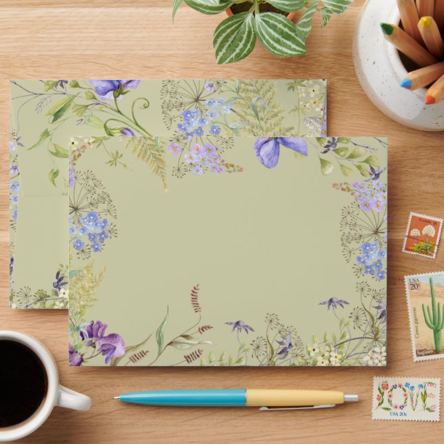 Rustic Lavender & Sage Wildflowers Sage Envelope (Desk)
