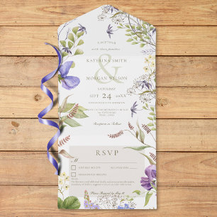 Rustic Lavender Sage Wildflowers White Details All In One Invitation