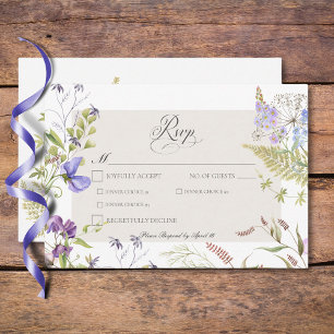 Rustic Lavender & Sage Wildflowers White Dinner RSVP Card