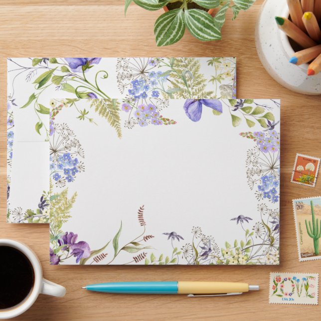 Rustic Lavender & Sage Wildflowers White Envelope (Desk)