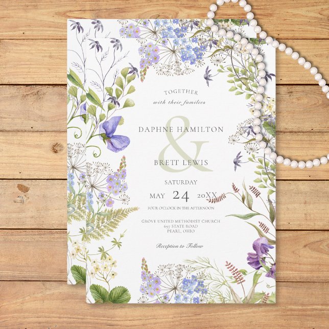 Rustic Lavender & Sage Wildflowers White Invitation (Rustic Lavender & Sage Wildflowers White Invitation)
