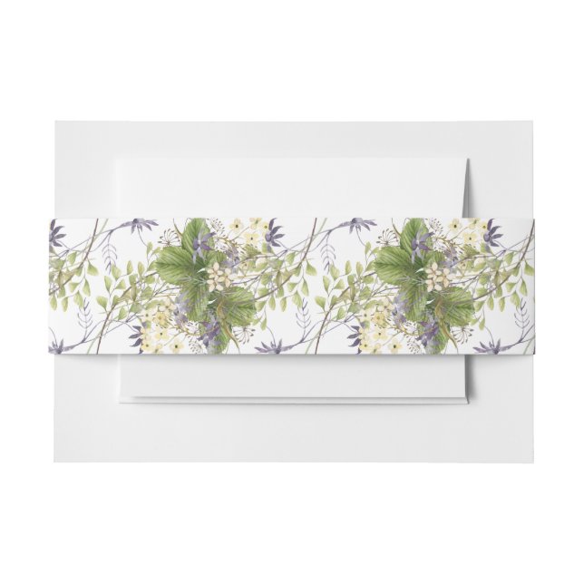 Rustic Lavender & Sage Wildflowers White  Invitation Belly Band (Front Example)