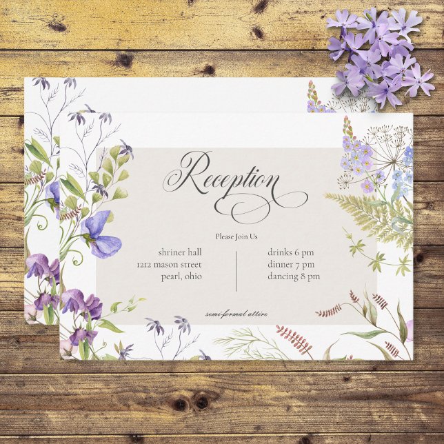 Rustic Lavender & Sage Wildflowers White Reception Enclosure Card (Creator Uploaded)