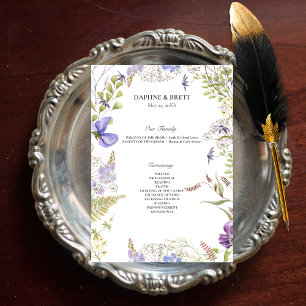 Rustic Lavender & Sage Wildflowers White Wedding Programme