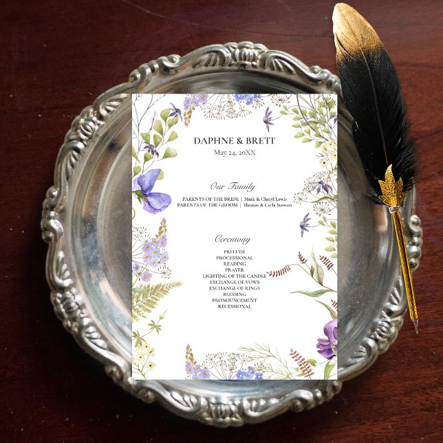 Rustic Lavender & Sage Wildflowers White Wedding Programme (Rustic Lavender & Sage Wildflowers White Wedding Program)
