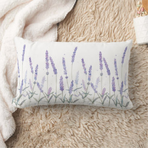 Rustic Lavender Watercolor Floral  Lumbar Cushion