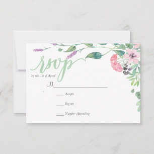 RUSTIC Lavender watercolor WREATH leaves RSVP Card