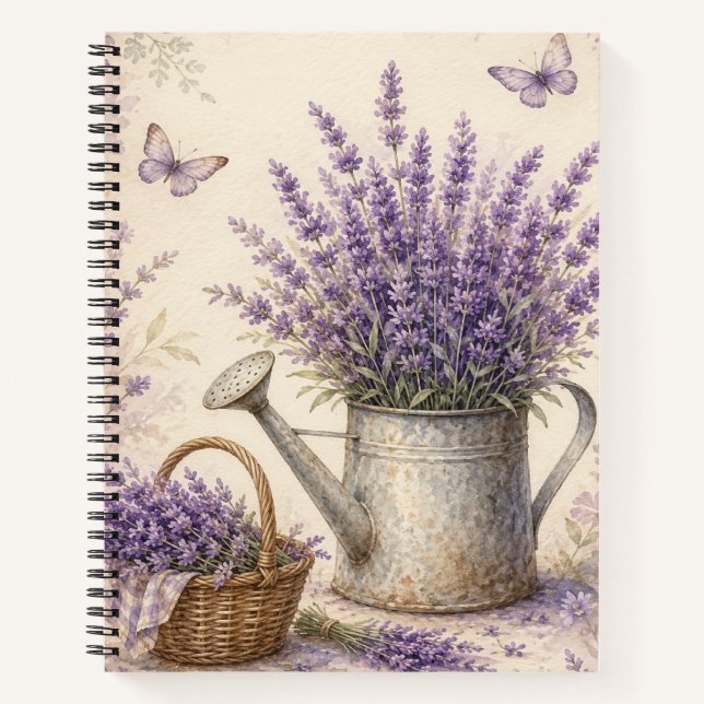 Rustic Lavender Watering Can Cottage Garden Notebook (Front)