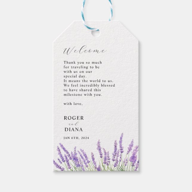 Rustic Lavender Wedding Favour Gift Tags (Front)