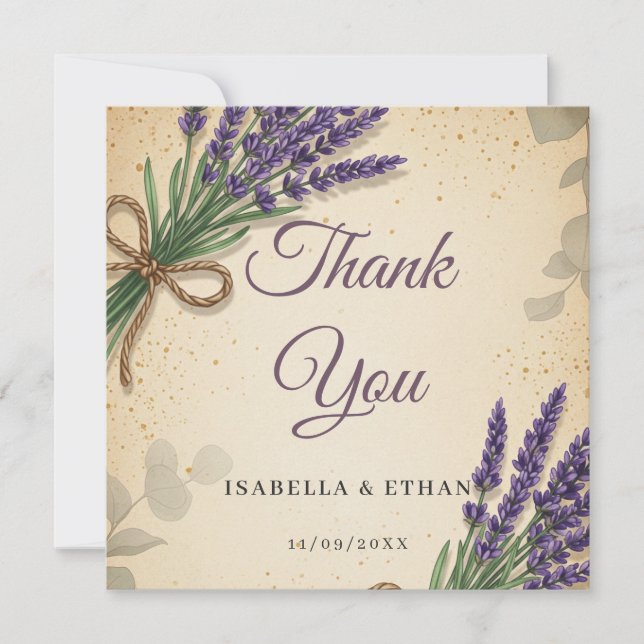 Rustic Lavender Wedding Thank You Card (Front)