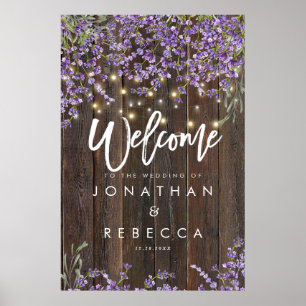 rustic lavender wedding welcome sign poster