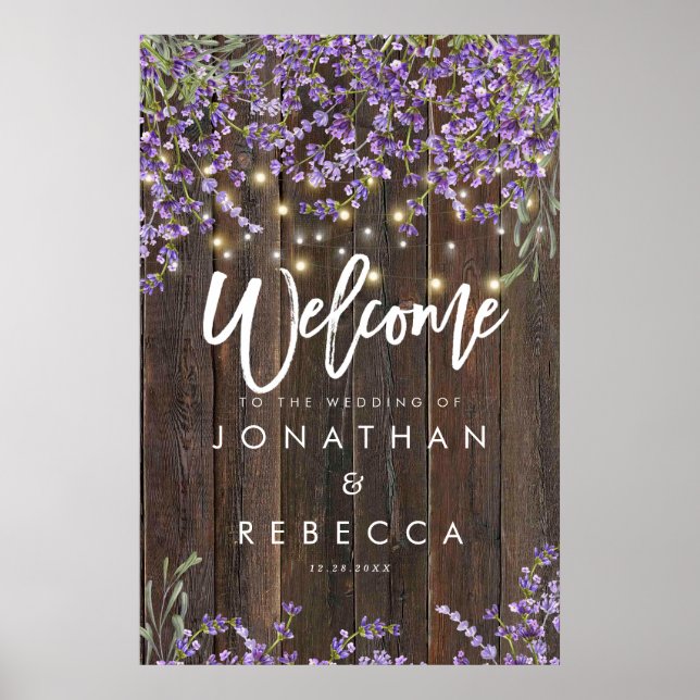 rustic lavender wedding welcome sign poster (Front)