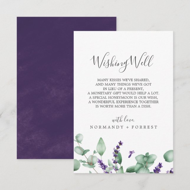 Rustic Lavender Wedding Wishing Well Card (Front/Back)