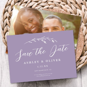 Rustic Lavender Wildflower + Photo Save The Date Invitation