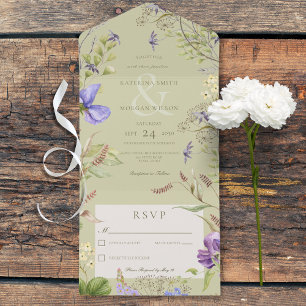 Rustic Lavender Wildflowers Sage Green No Dinner All In One Invitation