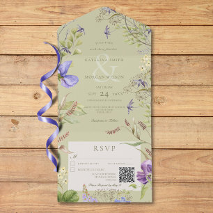 Rustic Lavender Wildflowers Sage QR Code All In One Invitation