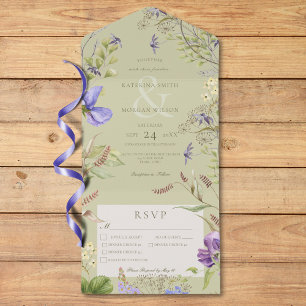Rustic Lavender Wildflowers Sage Three Dinner All In One Invitation
