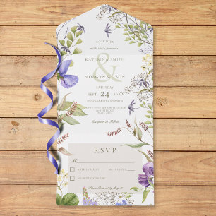 Rustic Lavender Wildflowers White No Dinner All In One Invitation