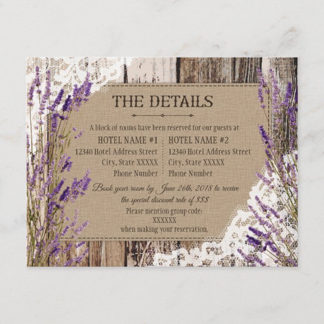 Rustic Lavender Wood Lace Details Card (Front)