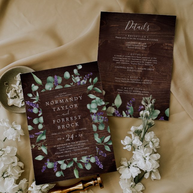 Rustic Lavender Wooden Floral All In One Wedding Invitation (Rustic Lavender Wooden Floral All In One Wedding Invitation)