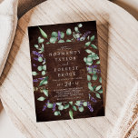 Rustic Lavender | Wooden Floral Frame Wedding Invitation<br><div class="desc">This rustic lavender wooden floral frame wedding invitation is perfect for a simple and elegant outdoor wedding. The floral design features watercolor eucalyptus leaves and greenery with sprigs of purple wildflowers on faux wood background.</div>