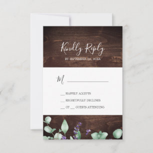 Rustic Lavender   Wooden Simple RSVP Card