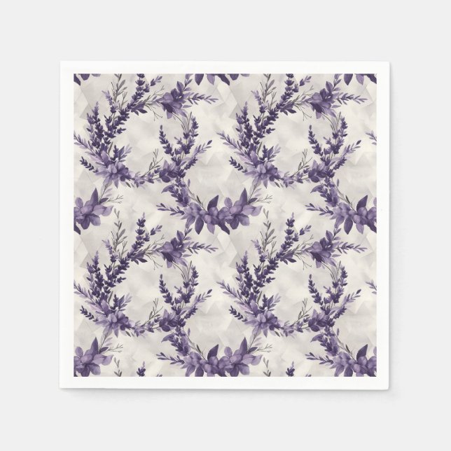 Rustic lavender wreath watercolor style pattern napkin (Front)