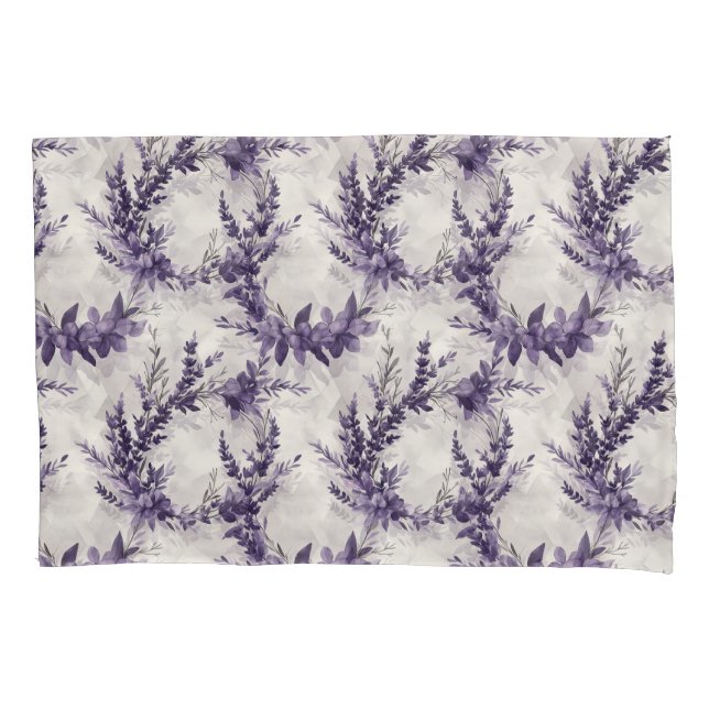 Rustic lavender wreath watercolor style pattern pillowcase (Front)