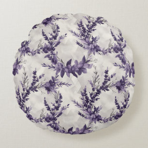 Rustic lavender wreath watercolor style pattern round cushion