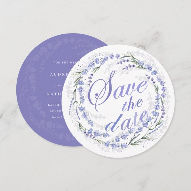 Rustic Lavender Wreath Wedding Save The Date (Front/Back)
